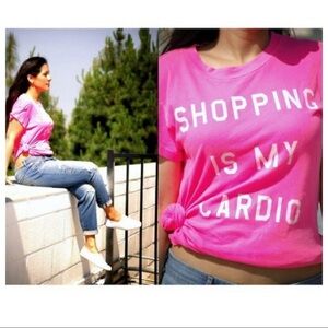 Wildfox Shopping Is My Cardio Tee - Neon Pink